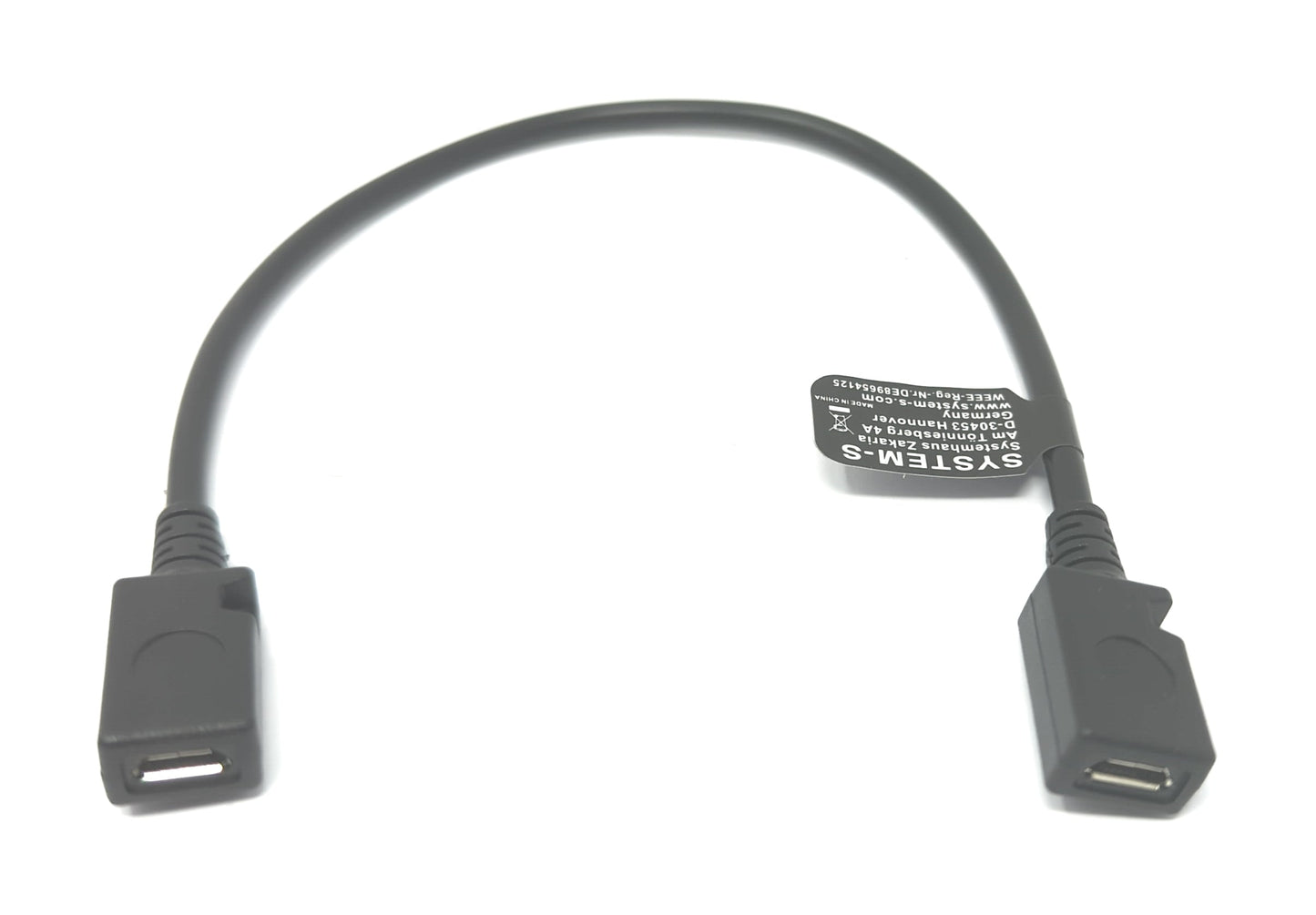 SYSTEM-S USB 2.0 snúra 15 cm Micro B kvenkyns í kvenkyns í svörtu