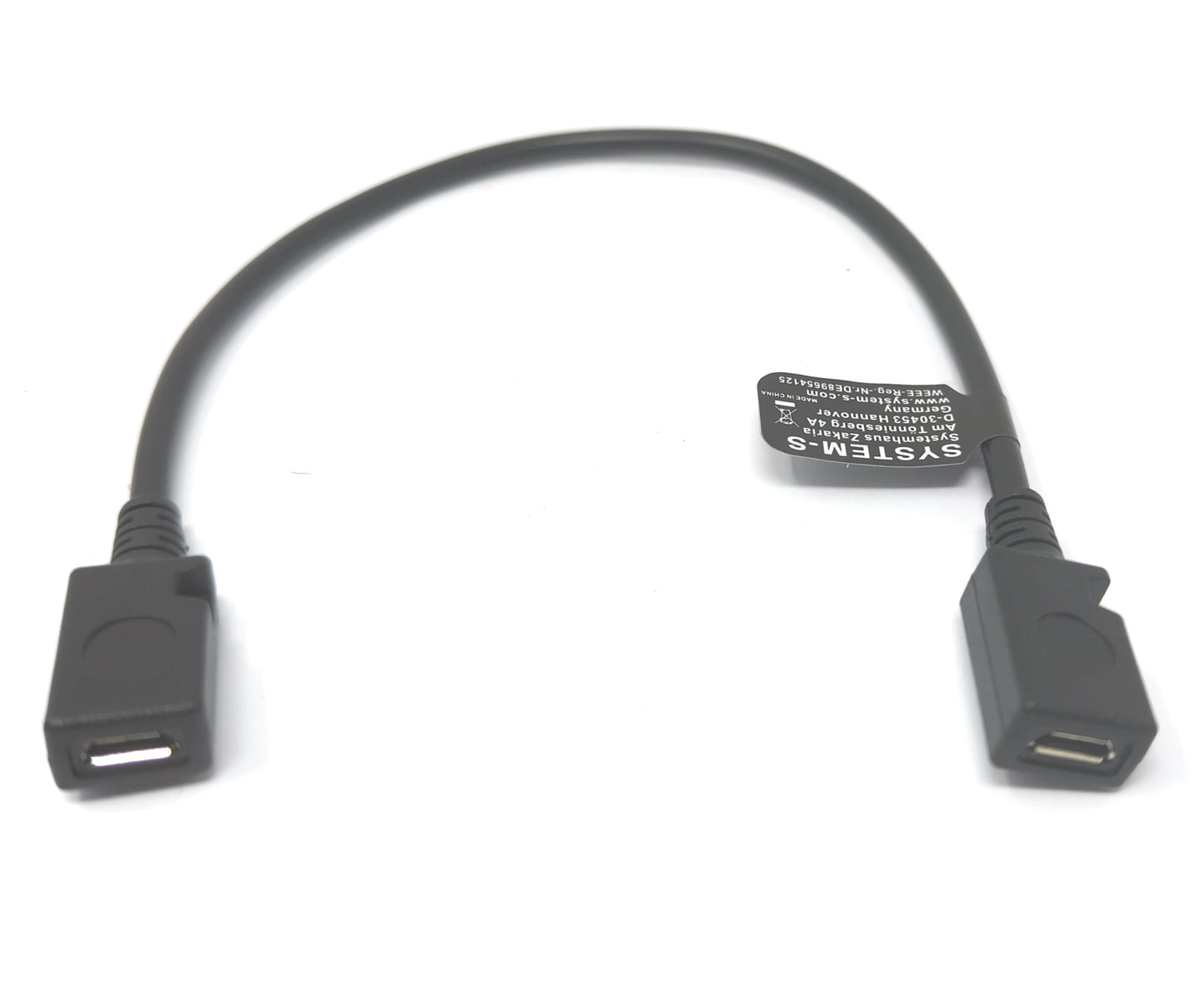 SYSTEM-S USB 2.0 snúra 15 cm Micro B kvenkyns í kvenkyns í svörtu