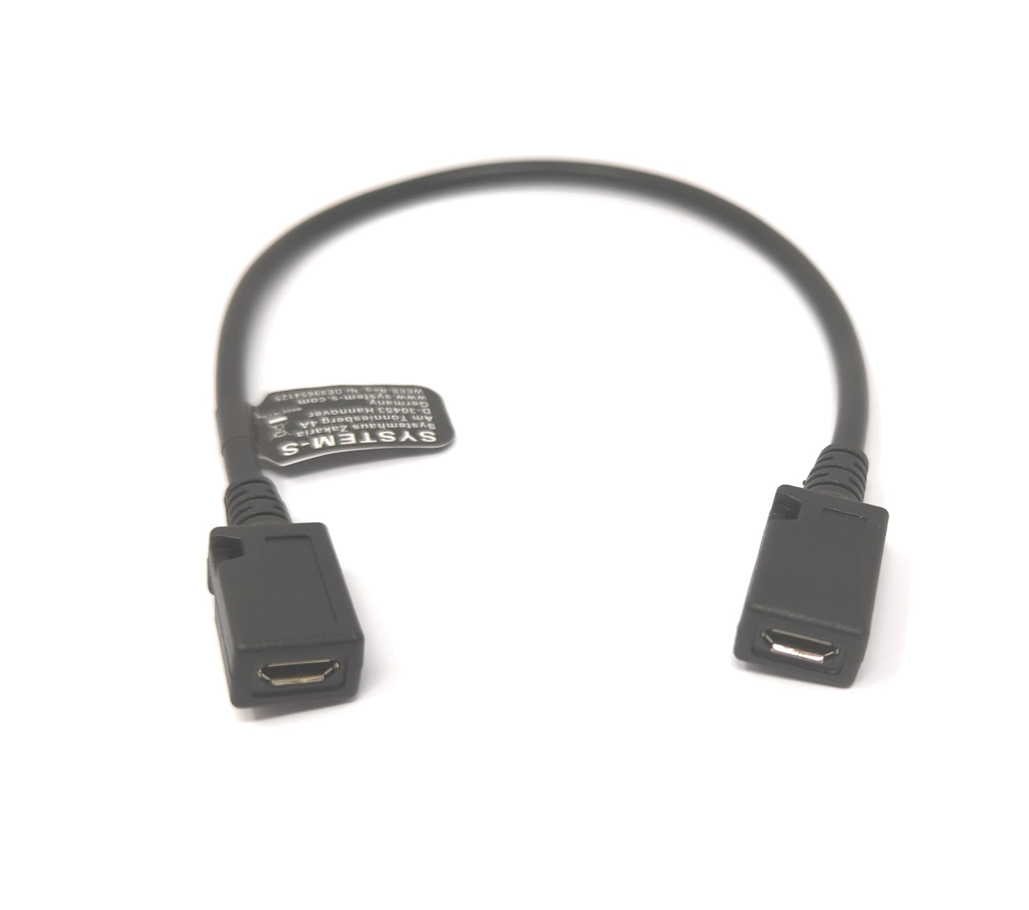 SYSTEM-S USB 2.0 snúra 15 cm Micro B kvenkyns í kvenkyns í svörtu