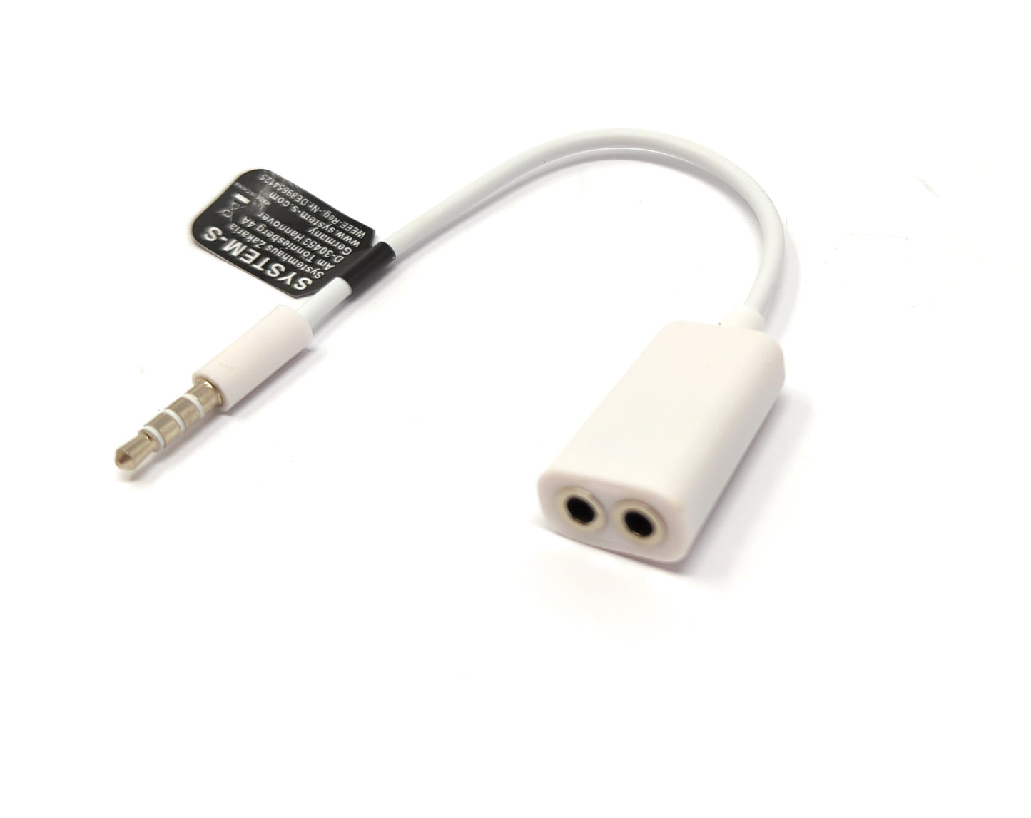 SYSTEM-S Audio Y Cable 15 cm Stereo AUX Jack 3.5 mm Male to 2x Female in White