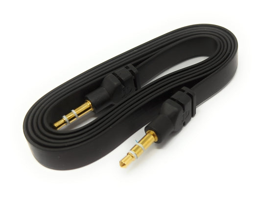 SYSTEM-S Hljóðsnúra 100 cm Stereo AUX Jack 3,5 mm karlkyns í karlkyns flatur í svörtum