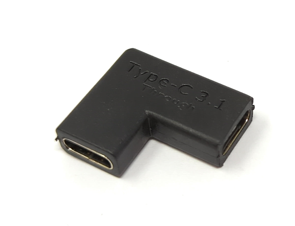 SYSTEM-S USB 3.1 millistykki af gerðinni C, kvenkyns í kvenkyns, vinklaður snúra, svartur