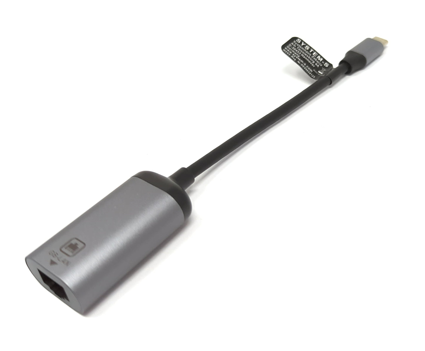 SYSTEM-S LAN snúra 19 cm RJ45 tengi í USB 3.1 Type C tengi millistykki í gráu