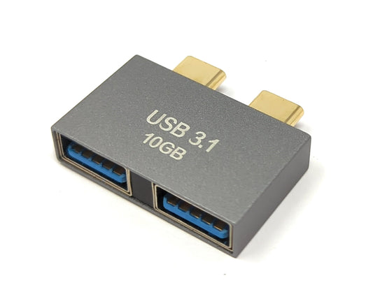 SYSTEM-S USB 3.1 Gen 2 tvöfaldur millistykki, 2x Type C karlkyns í 2x 3.0 Type A kvenkyns snúra OTG