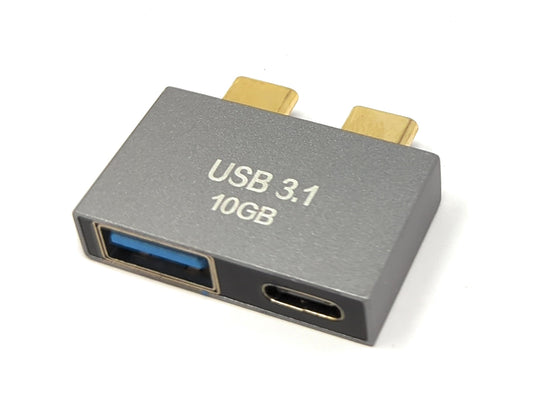SYSTEM-S USB 3.1 Gen 2 tvöfaldur millistykki, 2x Type C karlkyns í kvenkyns og 3.0 Type A kvenkyns OTG