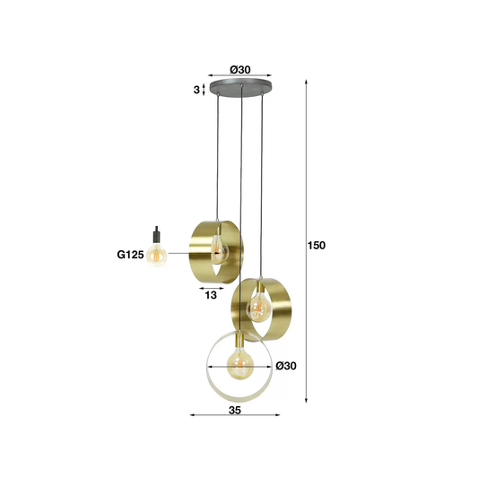 B-lager Thrudering hengiljós, þriggja pera loftljós í röð, hengilampi E27