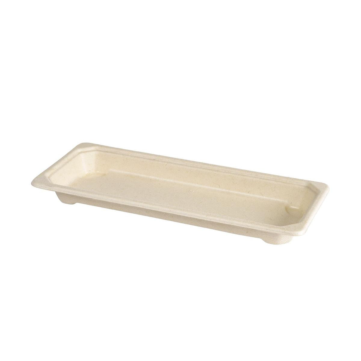 Sushi Tray Slim - coated Braun Bagasse PLA-coated 221x92x22 | Packung (100 Stück)