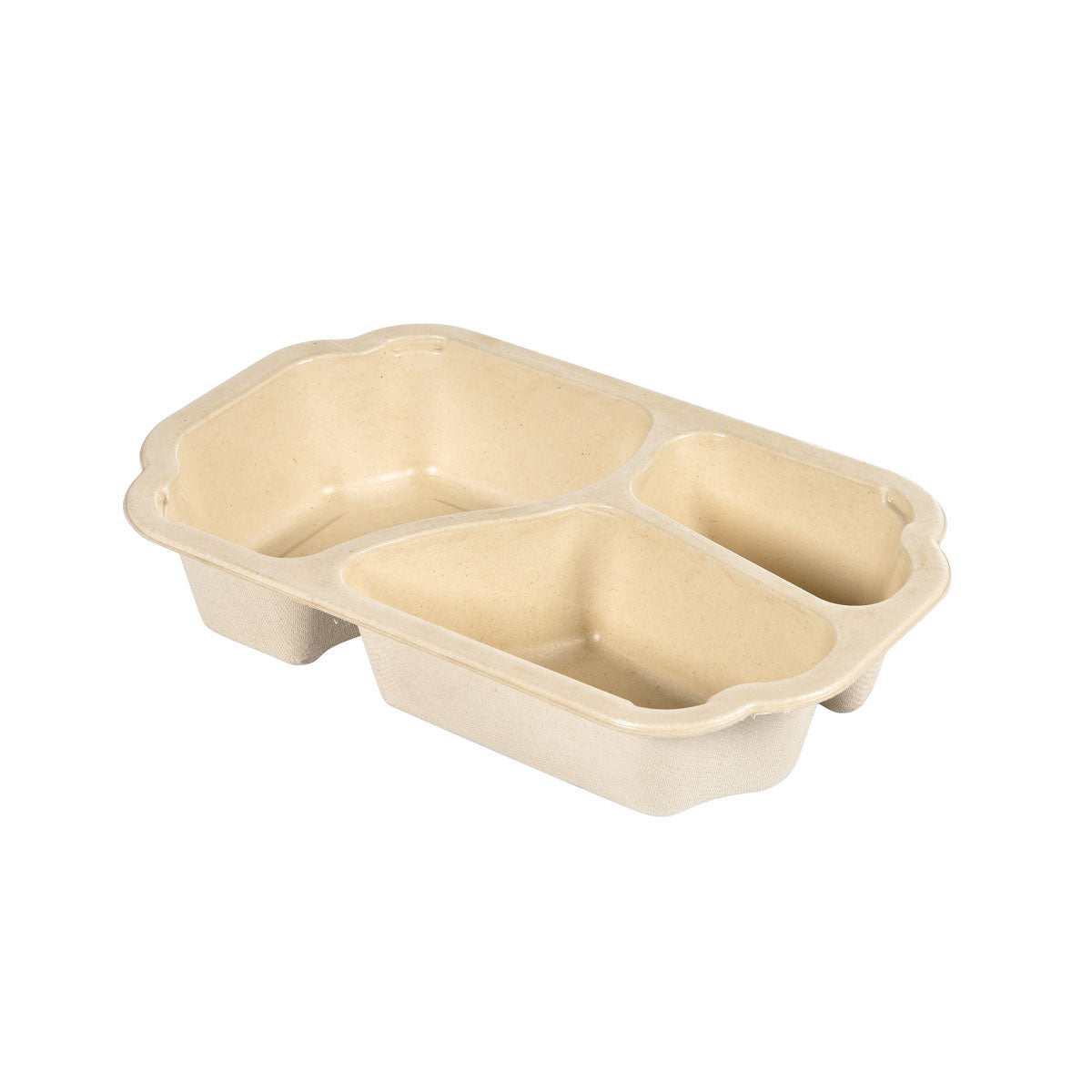 Tray Take-Away Fibre 3-comp 3 Natur Coated Bagasse 250x159x48 | Packung (225 Stück)