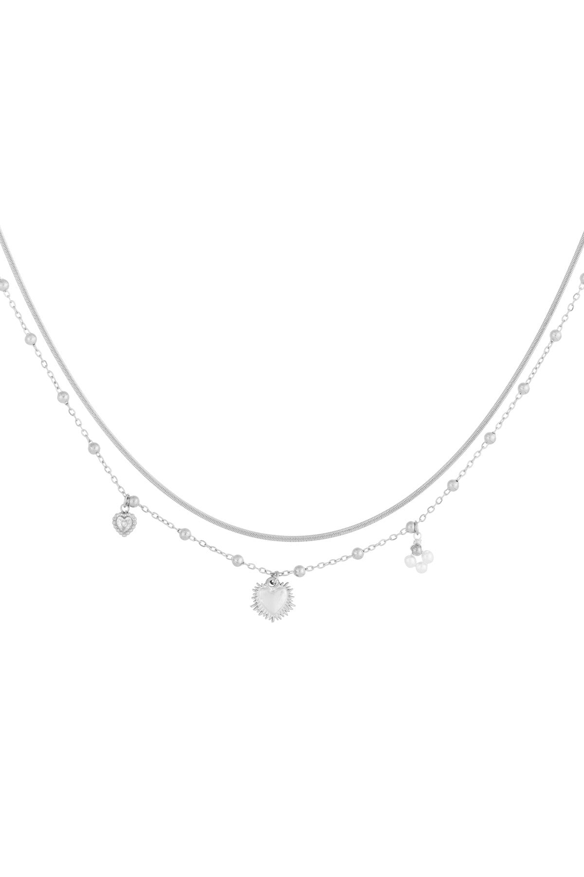 Doppelte Kette mit Herzanhänger - Goldfarben