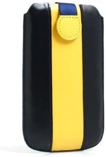 System-S leather case sleeve cover with pull-out function black blue yellow in large for smartphone mobile phone Mp3 Mp4 player