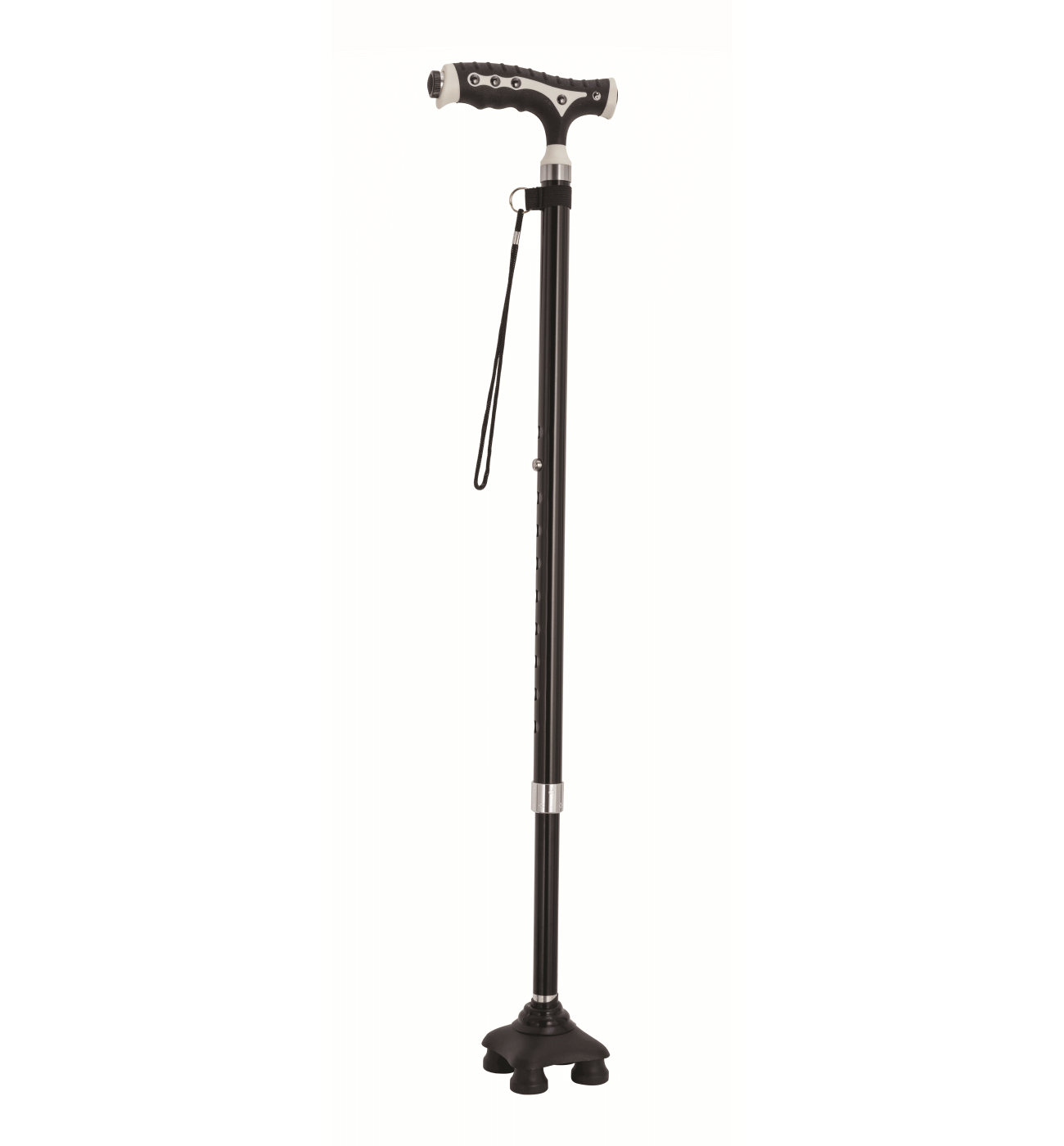 Adjustable aluminum T-shaped walking stick with LED light and stand