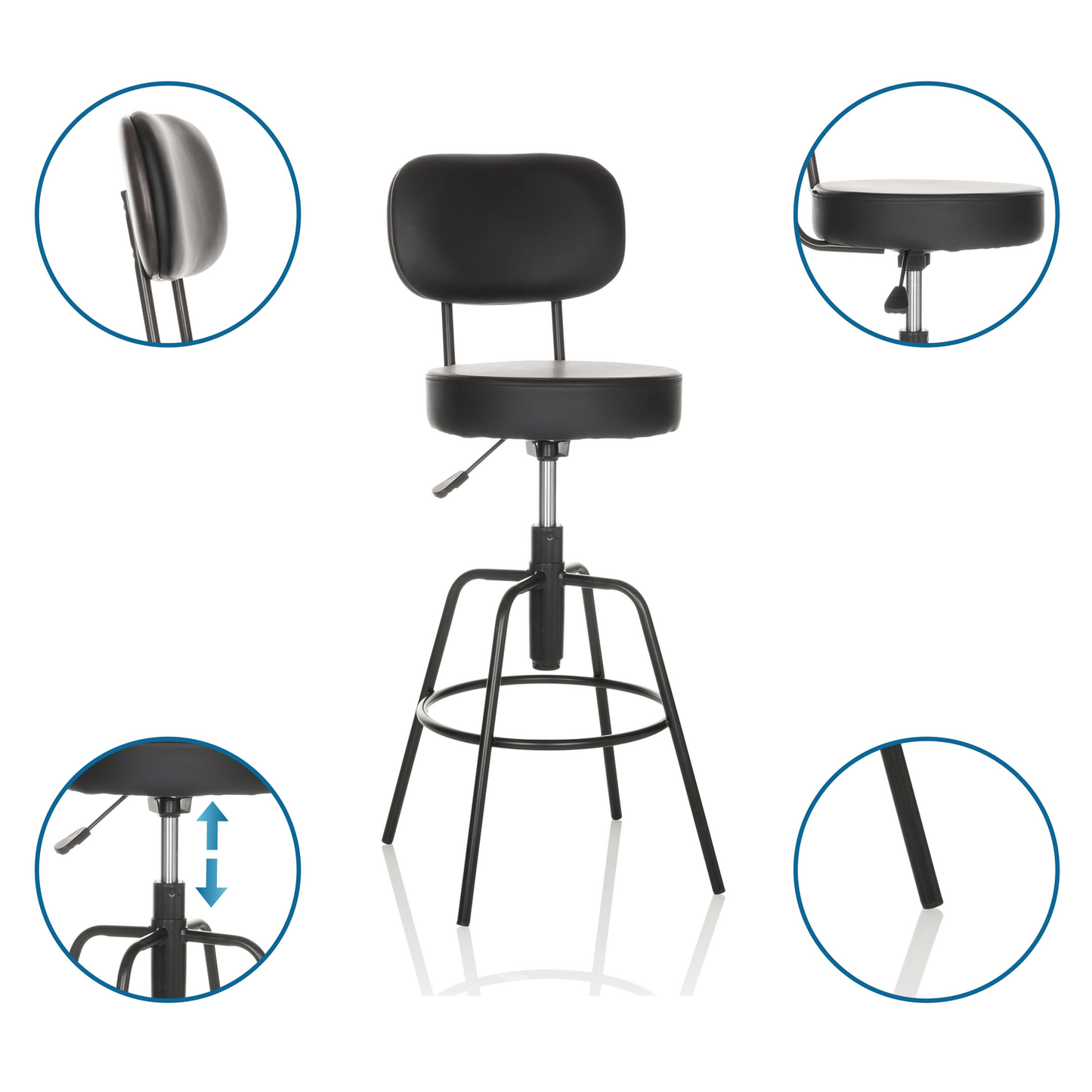 B-flokks Hjh Office barstóll, borðstóll, diskhár barstóll, borðstóll, svartur