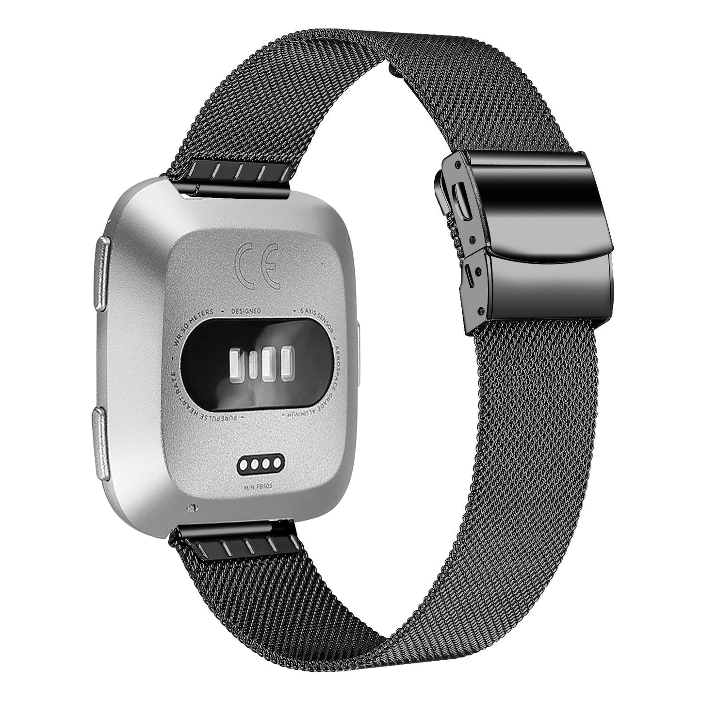 SYSTEM-S Milanese málmarmband fyrir Fitbit Versa 2 1 Lite snjallúr í svörtu