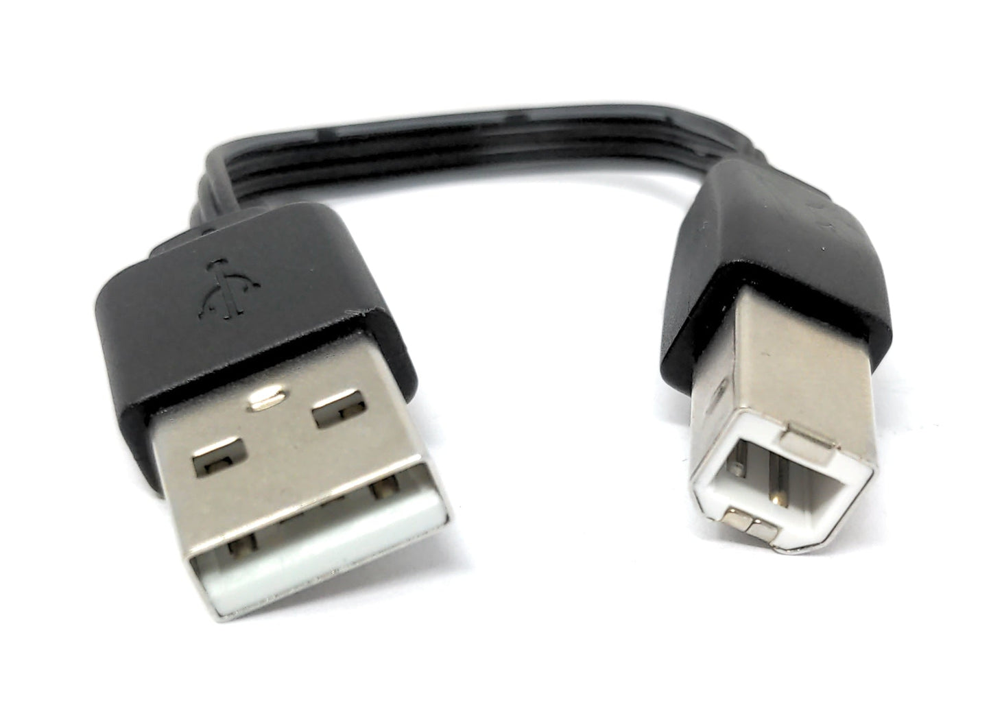 SYSTEM-S USB 2.0 snúra 13 cm karlkyns B í karlkyns A stutt flatt tengi í svörtu