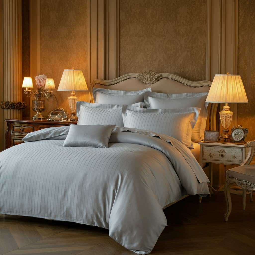 Sængurver úr bómullarjacquard með pinstripes-mynstri