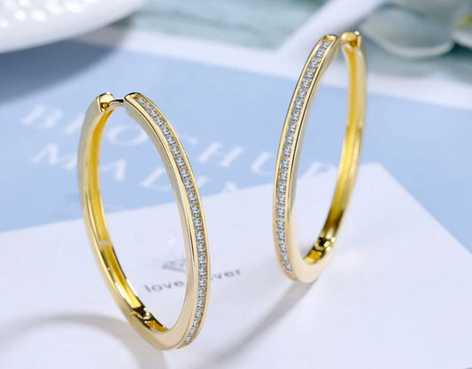 Ohrringe aus 925er Sterling-Silber, vergoldet, Zirkonia Creolen, 3,5cm