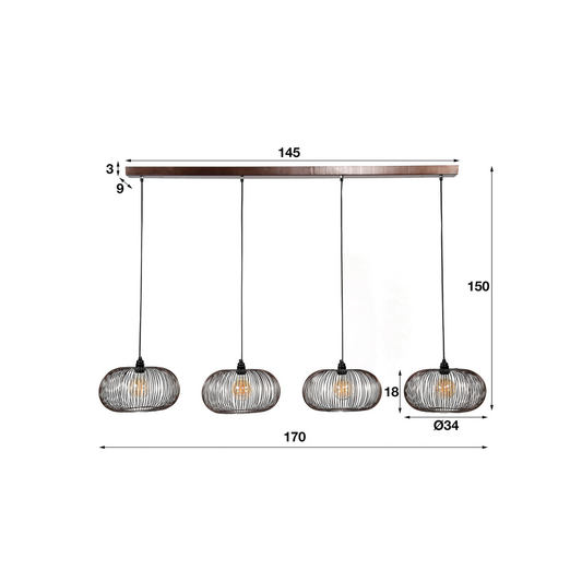 Rippberg hengiljós í B-flokki, svart, fjögurra ljósa loftlampi, loftljós, lampi, kastljós