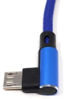 SYSTEM-S Micro USB cable nylon left angled to reversible USB interface type A in blue 29 cm