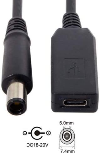 SYSTEM-S USB 3.1 cable 23cm Type C female to DC 20V 7.4 x 5.0 mm male charging cable