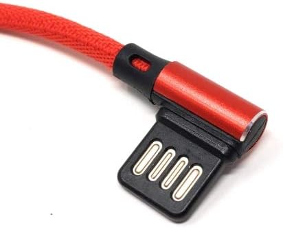 SYSTEM-S USB Type C 3.1 nylon cable to reversible USB Type A 2.0 interface 90° angled in red 29 cm