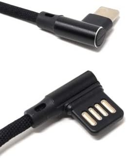 SYSTEM-S USB Type C 3.1 nylon snúra í afturkræfan USB Type A 2.0 tengi með 90° halla, svört, 29 cm