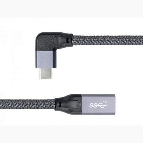 SYSTEM-S USB 3.1 snúra 20 cm Tegund C karlkyns í kvenkyns fléttuð hornsnúra í gráu