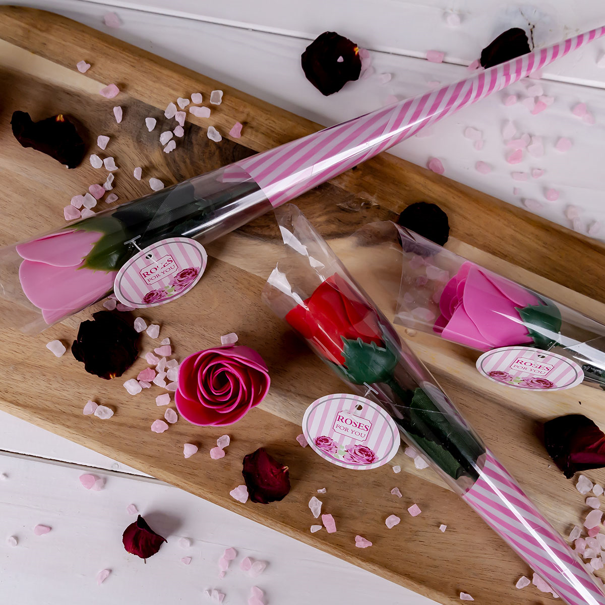 Baderose am Stiel » Seifenrose 4 g » Geschenkidee » Badekonfetti als Rose am Stiel