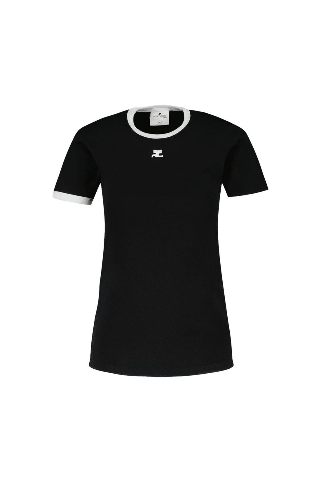 Signature Contrast T-Shirt - Courreges - Baumwolle - Schwarz