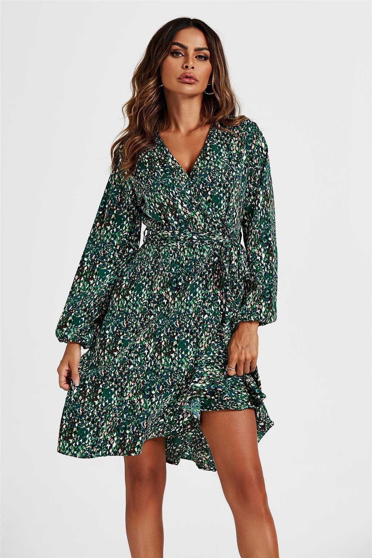 Wrap Top Midi Dress In Green