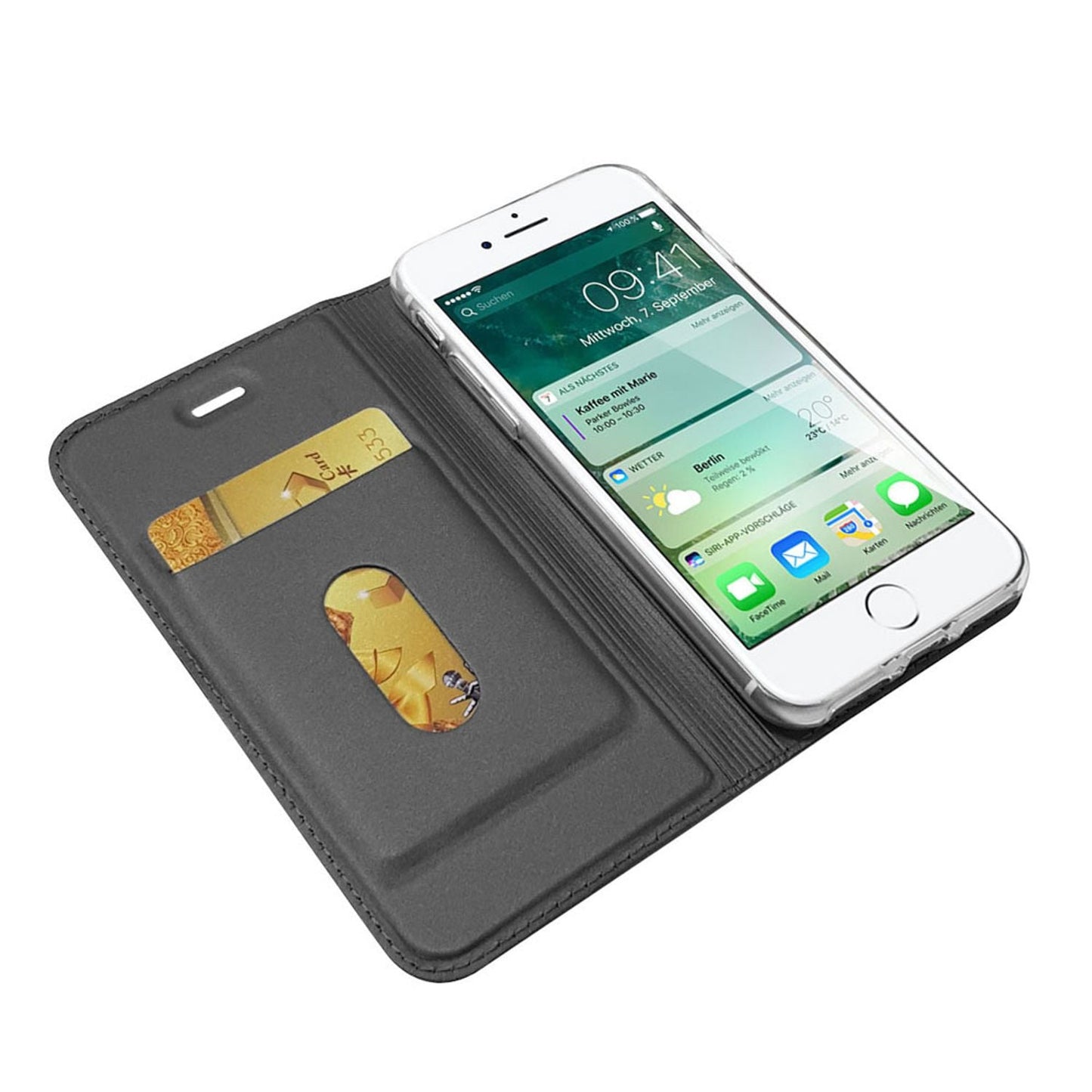 NALIA Flip Case for iPhone SE 2022 / SE 2020 / 8 / 7, Faux Leather Phone Case