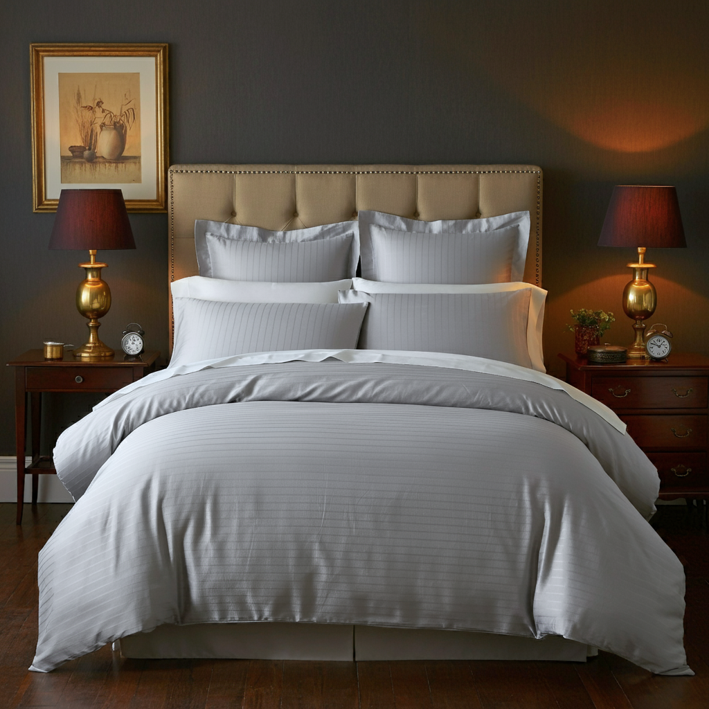 Sængurver úr bómullarjacquard með pinstripes-mynstri