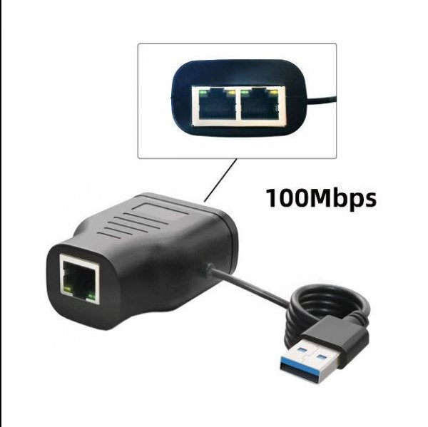 SYSTEM-S LAN Y millistykki 2x RJ45 kvenkyns í kvenkyns Ethernet skiptingartæki USB 3.0 snúra svart