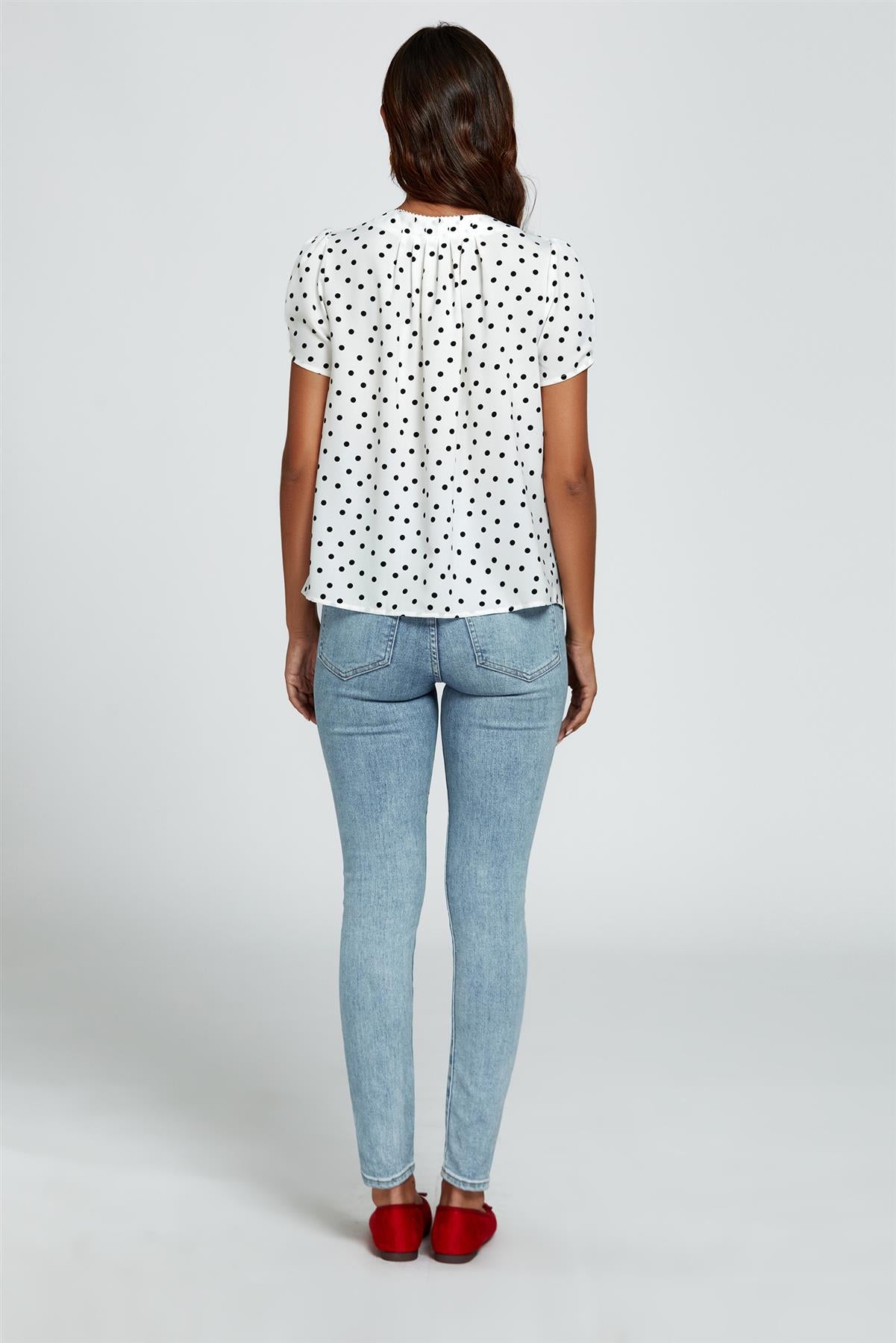 Dot Print Short Sleeves Top In White