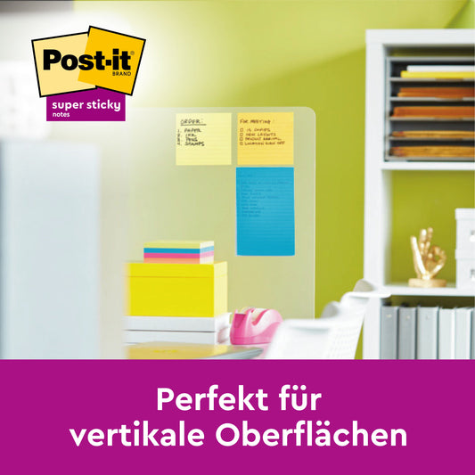 Post-it® Z-Notes Dispenser XL, Schwarz + Post-it® Super Sticky Z-Notes Im Großformat, Gelb, Liniert, 101 mm x 101 mm, 90 Blatt/Block, 1 Block/Packung | Packung (1 Stück)