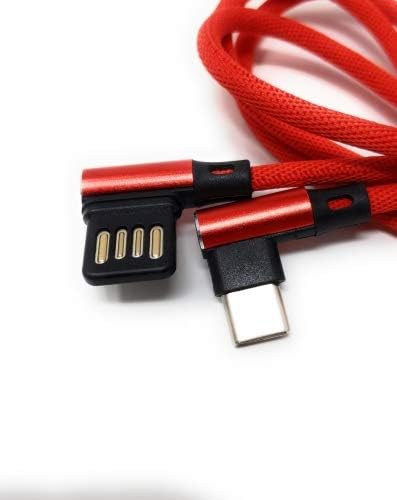 SYSTEM-S USB Type C 3.1 nylon snúra í afturkræfan USB Type A 2.0 tengi með 90° horni í rauðu, 97 cm