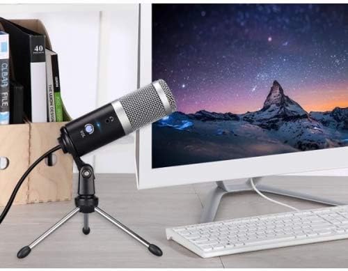 SYSTEM-S Condenser Microphone USB 2.0 Connection with Jack Connector and Stand Black
