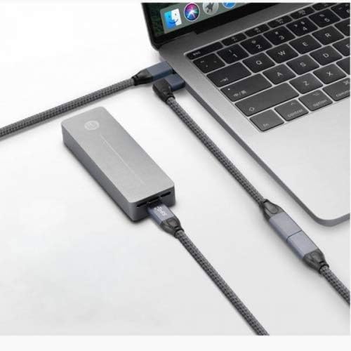 SYSTEM-S USB 3.1 snúra 20 cm Tegund C karlkyns í kvenkyns fléttuð hornsnúra í gráu