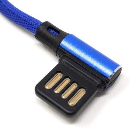 SYSTEM-S Micro Nylon USB Kabel links gewinkelt auf umkehrbarer USB Schnittstelle Typ A 2.0 in Blau 98 cm