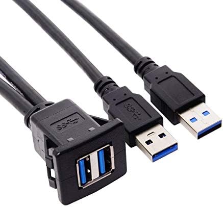 SYSTEM-S Dual USB A 3.0 female to 2x USB A 3.0 male extension cable panel socket 100cm