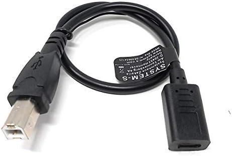 SYSTEM-S USB 3.1 snúra 25 cm Type C kvenkyns í Type B karlkyns millistykki í svörtu