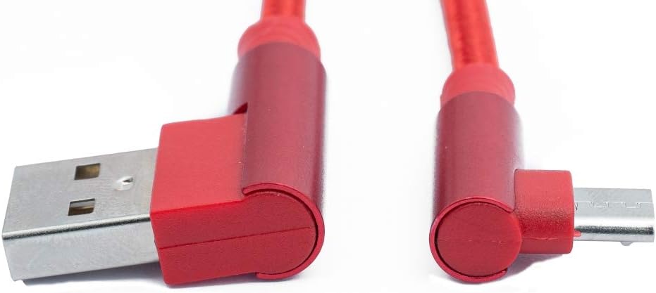 SYSTEM-S USB 2.0 Kabel 100 cm Micro Stecker zu 2.0 A Stecker Winkel geflochten in Rot
