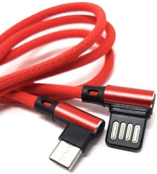 SYSTEM-S USB Type C 3.1 nylon snúra í afturkræfan USB Type A 2.0 tengi með 90° horni í rauðu, 97 cm