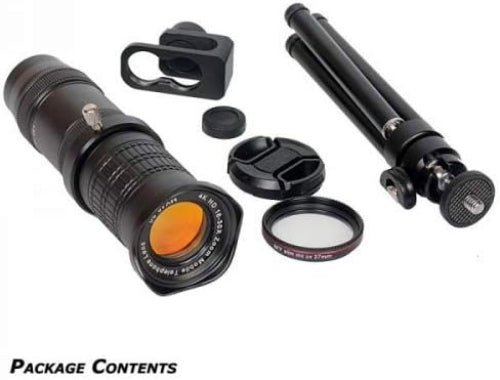 SYSTEM-S Telescope lens with stand and protective case in black for smartphone