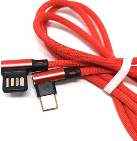 SYSTEM-S USB Type C 3.1 nylon snúra í afturkræfan USB Type A 2.0 tengi með 90° horni í rauðu, 97 cm