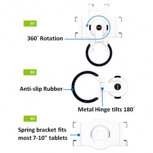 Aidata Desk Desktop Stand Holder for Tablet PC eBook Reader from 17 cm - 19.5 cm Tilt Adjustable 360° Rotation Black
