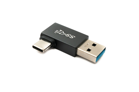 SYSTEM-S USB 3.0 millistykki af gerðinni A karlkyns í 3.1 C karlkyns einátta hornsnúra með 5 Gbit/s snúru í svörtu