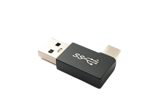 SYSTEM-S USB 3.0 millistykki af gerðinni A karlkyns í 3.1 C karlkyns einátta hornsnúra með 5 Gbit/s snúru í svörtu