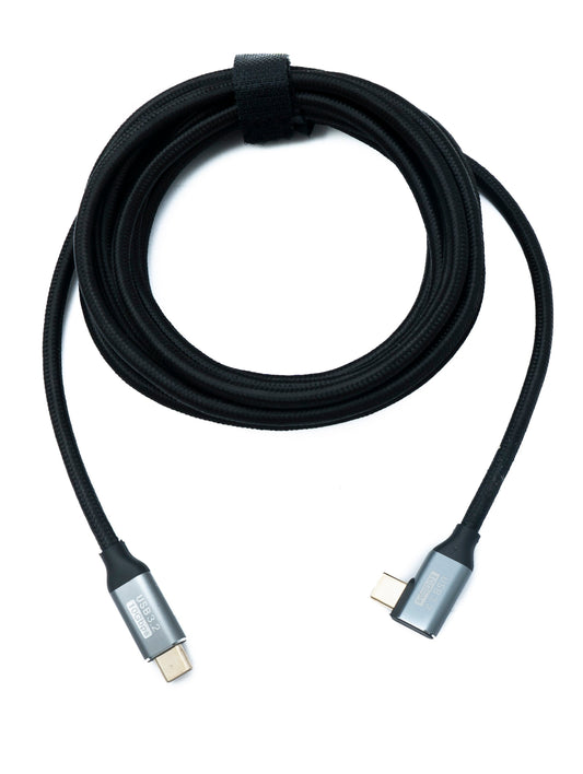 SYSTEM-S USB 3.2 Gen 2 snúra 3 m Tegund C karlkyns í karlkyns fléttuð vinklaður 20 Gbit/s 100 W