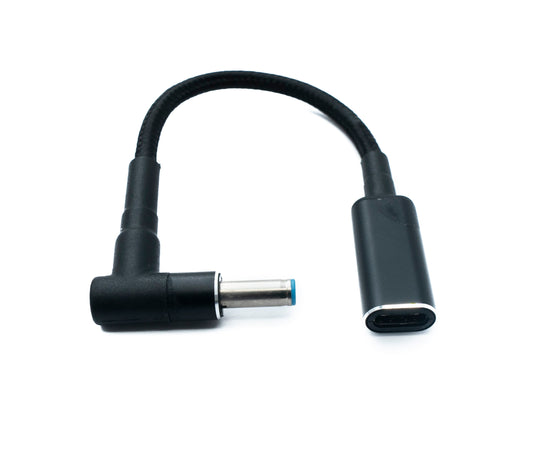 SYSTEM-S DC 20V snúra 15 cm 4,5 x 3,0 karlkyns í USB 3.1 Type C kvenkyns fléttuð fyrir HP