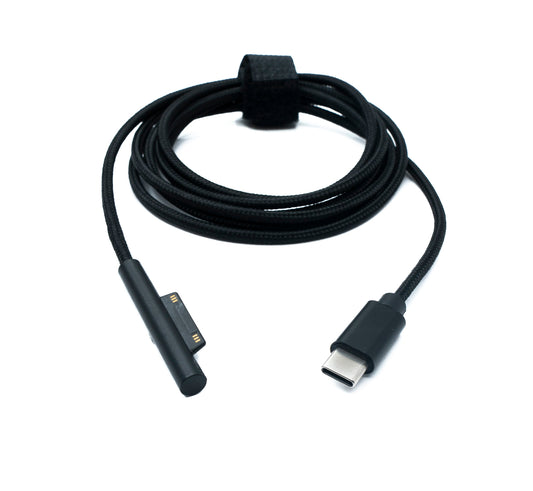 SYSTEM-S USB 3.1 snúra, 150 cm, hleðslusnúra fyrir Microsoft Surface, fléttuð í svörtu.